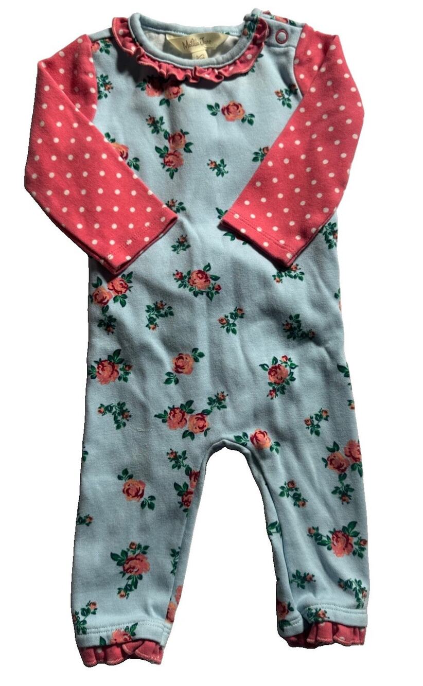 Matilda Jane Baby Girl Romper 3-6 Months Floral Pink Polka Dot Ruffle